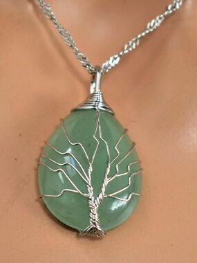 Natural Green Aventurine healing stone wire wrapped Tree of Life Pendant